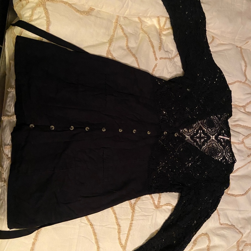 Free people Black crochet top, linen bottom dress.